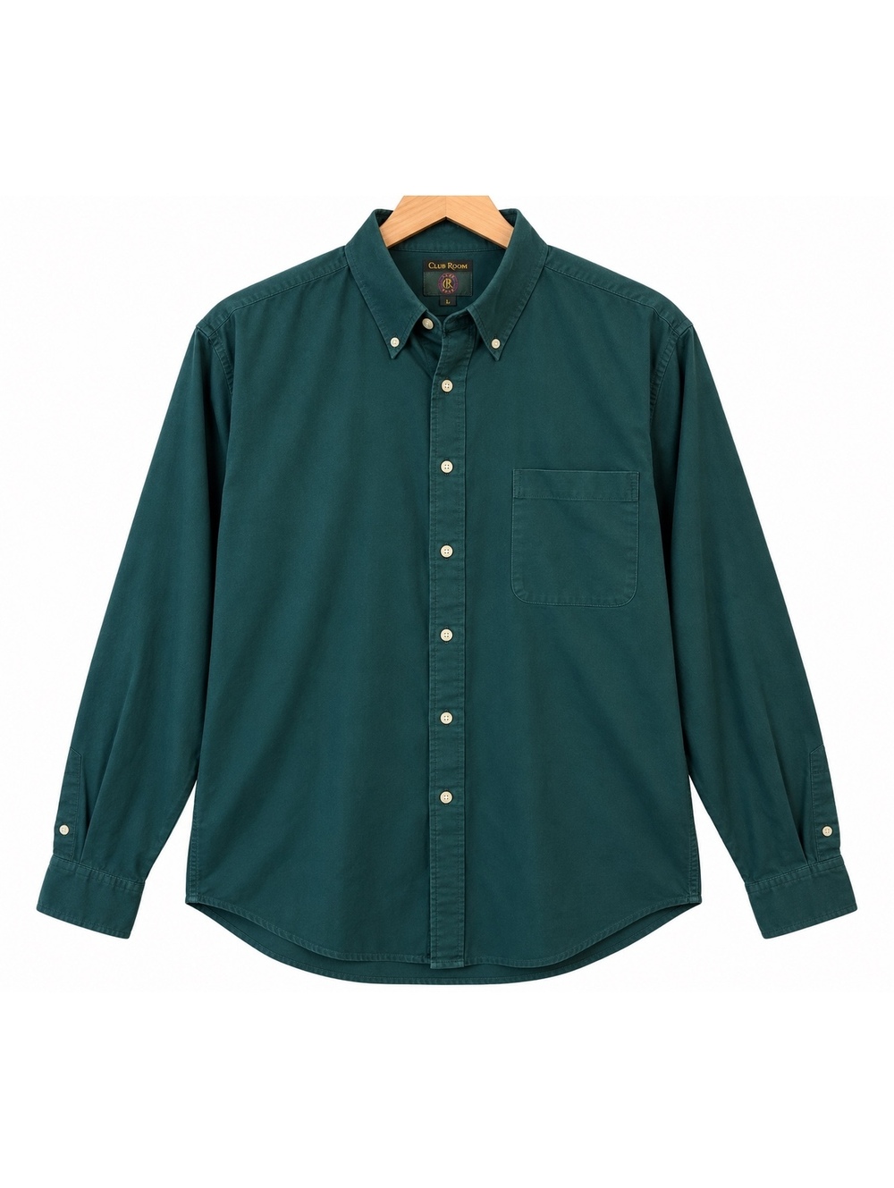 Club Room Men’s L Dark Teal Green 100% Cotton Button Down Shirt Single Needle